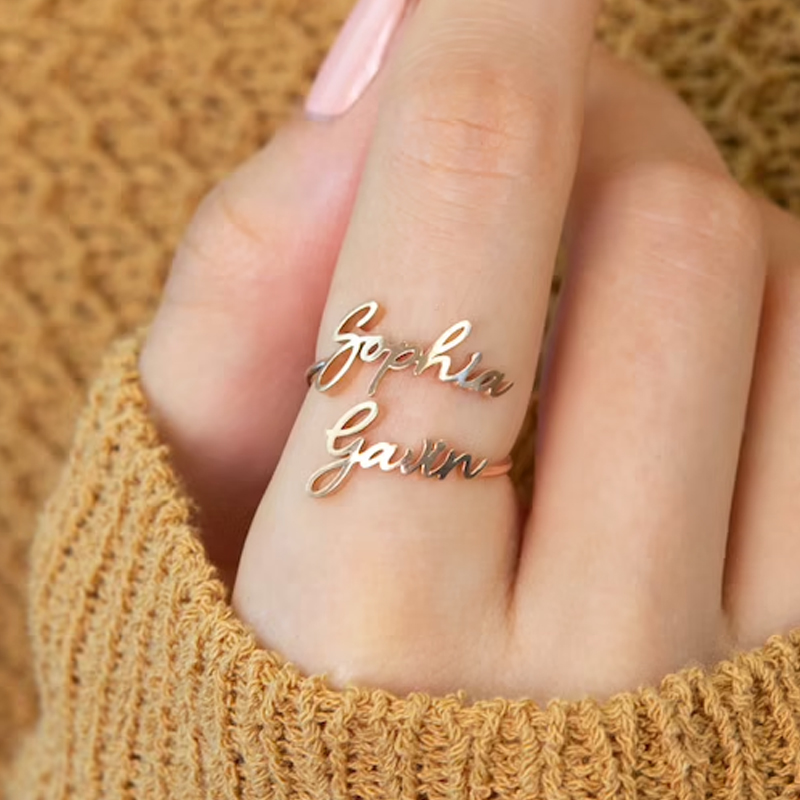 Initial Ring Custom - Custom Double Name Rings for Women