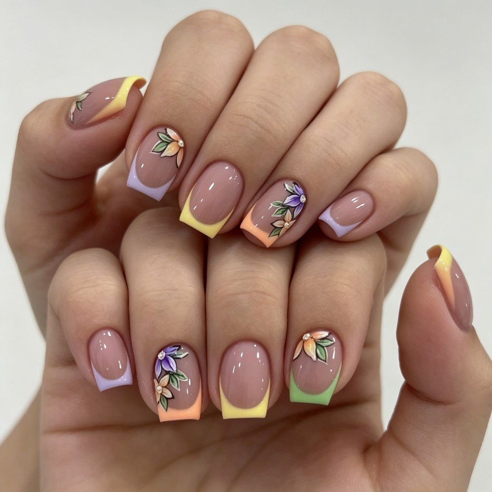 24Pcs Pink Floral French Tip G - Pressed Flower Art review and price